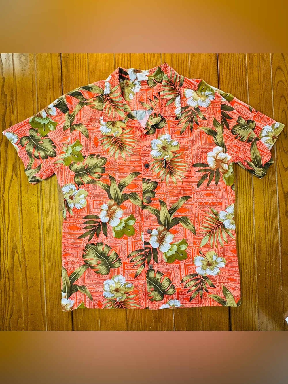 Palmwave Hawaii Men’s Aloha Shirt – Coral Tropical Floral – Size L